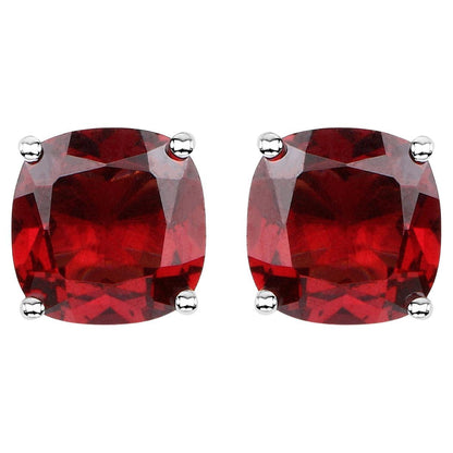 Natural Cushion Cut Red Garnet Stud Earrings 3 Carats Total