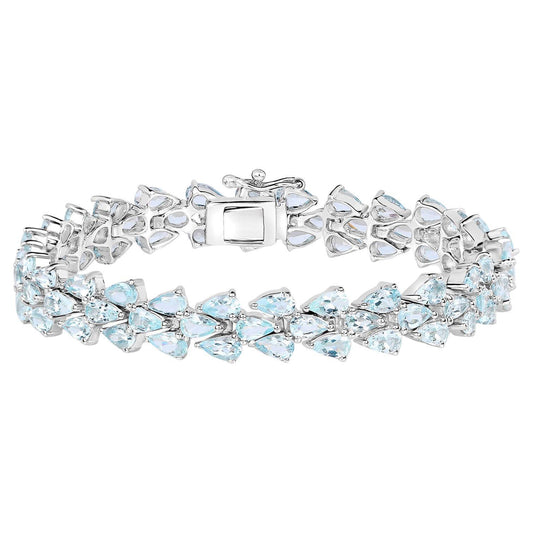 Aquamarine Tennis Bracelet 14.1 Carats Sterling Silver