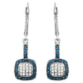 Blue and White Diamond Cluster Earrings 0.4 Carats Sterling Silver