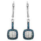 Blue and White Diamond Cluster Earrings 0.4 Carats Sterling Silver