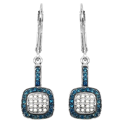Blue and White Diamond Cluster Earrings 0.4 Carats Sterling Silver