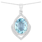 Oval Cut Aquamarine Pendant Necklace Diamond Setting 3.86 Carats 14K White Gold