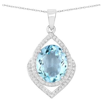 Oval Cut Aquamarine Pendant Necklace Diamond Setting 3.86 Carats 14K White Gold