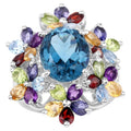 Natural Mixed Gemstones Ring 9.96 Carats Sterling Silver