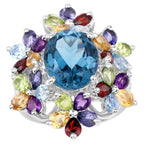 Natural Mixed Gemstones Ring 9.96 Carats Sterling Silver