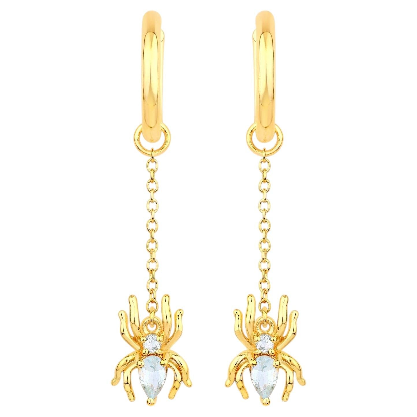 Blue Topaz Spider Earrings 0.54 Carats Gold Plated Silver