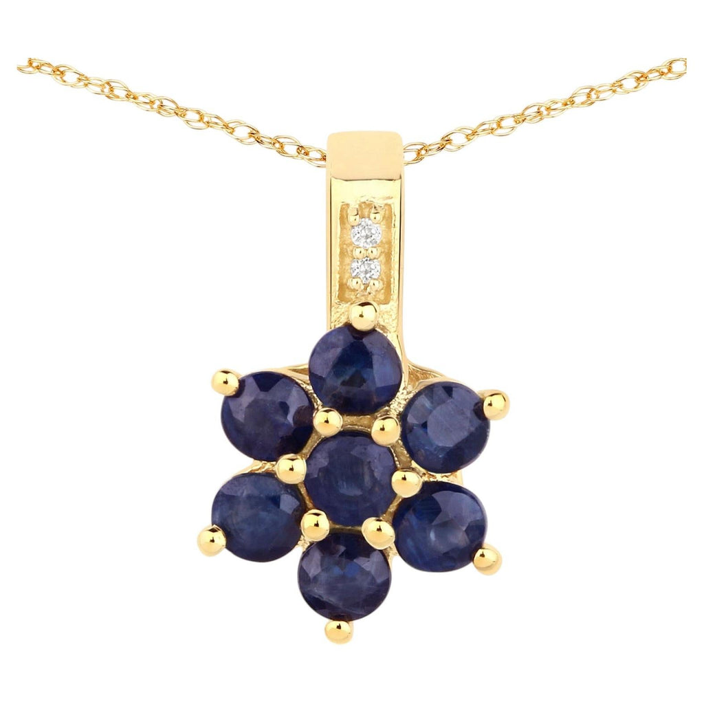 Blue Sapphire Flower Pendant With Diamonds 0.41 Carats 10K Yellow Gold