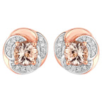 Morganite Flower Stud Earrings With Diamonds 0.9 Carats 14K Rose Gold
