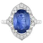 Blue Sapphire Ring With Diamonds 4.12 Carats 18K White Gold