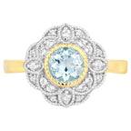 Aquamarine Ring With White Topaz 0.92 Carats Gold Plated Silver