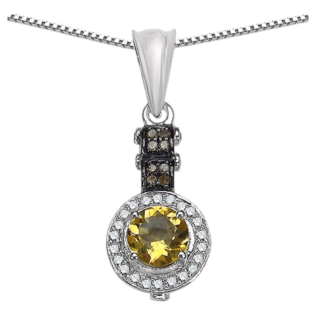 Citrine Pendant With Multicolor Diamonds 0.9 Carats Sterling Silver
