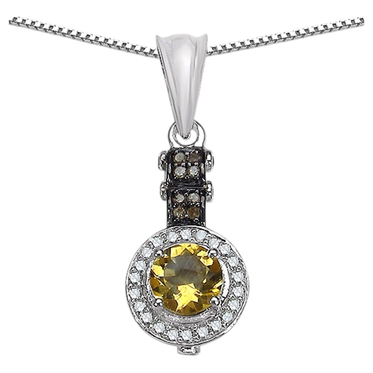 Citrine Pendant With Multicolor Diamonds 0.9 Carats Sterling Silver