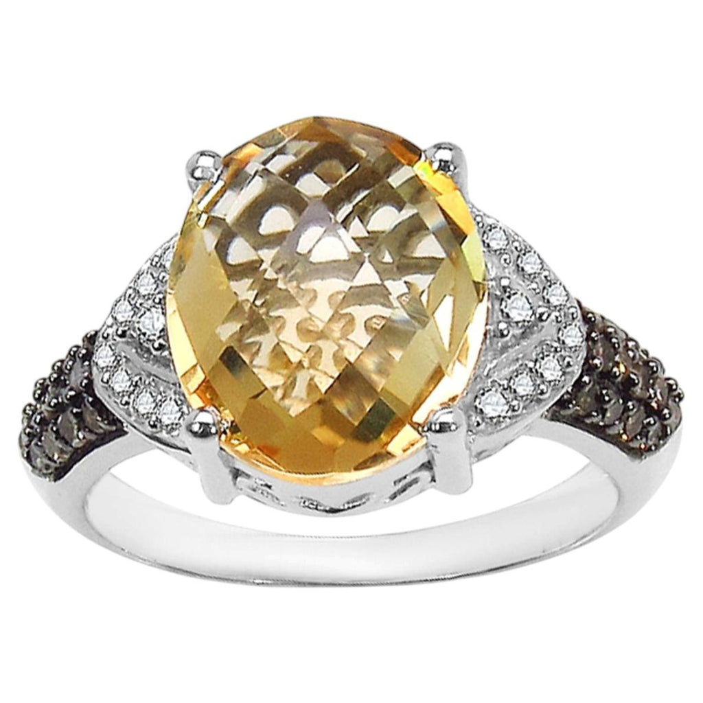 Citrine Ring With Multicolor Diamonds 4.66 Carats Sterling Silver