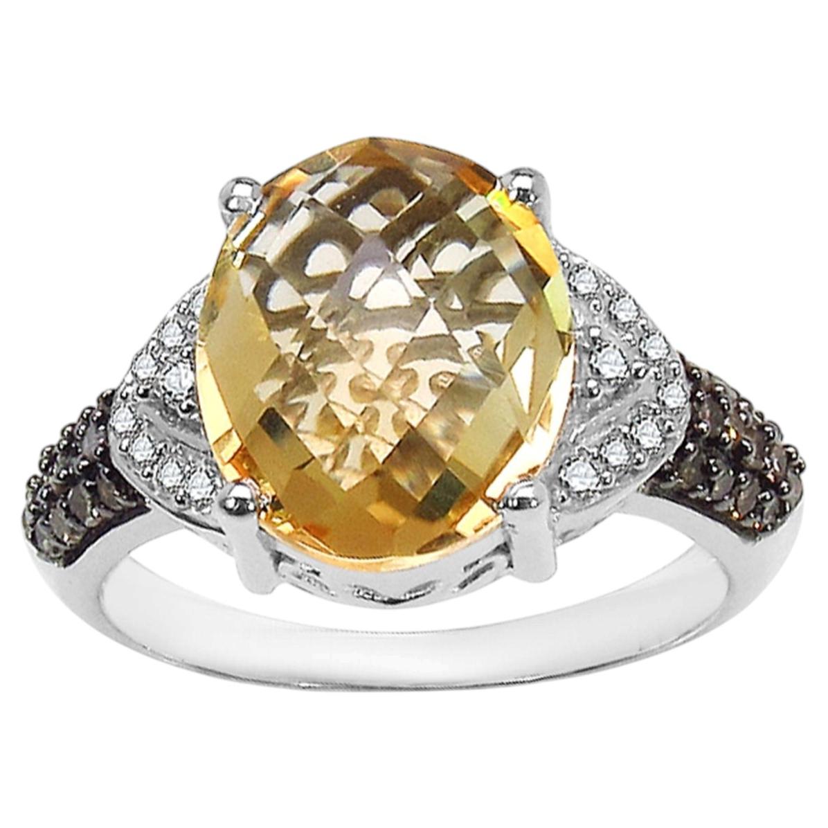 Citrine Ring With Multicolor Diamonds 4.66 Carats Sterling Silver