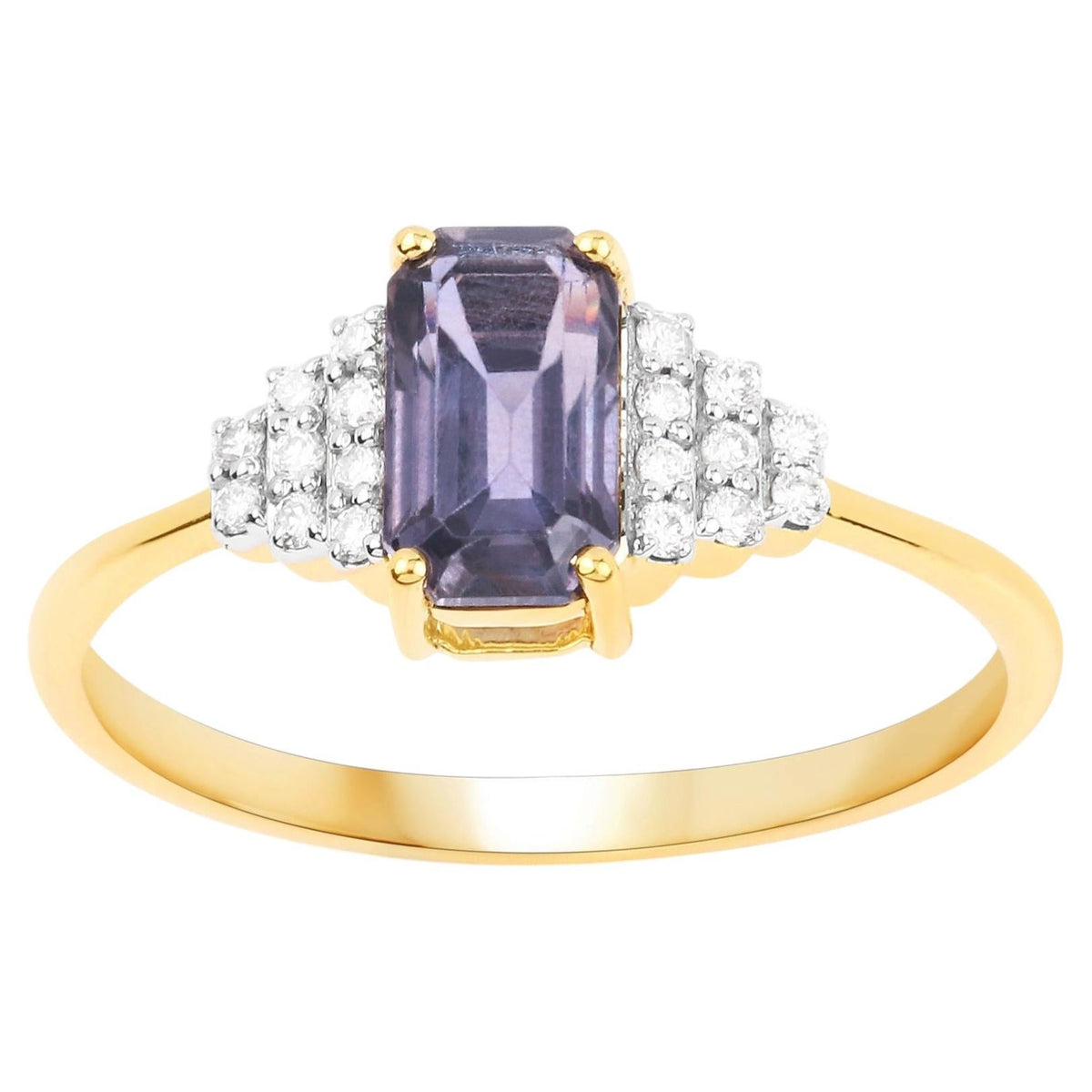 Purple Sapphire Ring With Diamonds 1.28 Carats 14K Yellow Gold