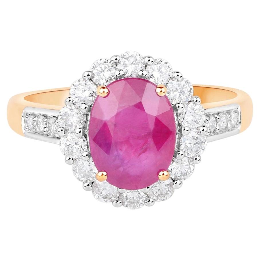 Ruby Ring With Diamonds 2.78 Carats 18K Yellow Gold