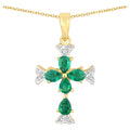 Zambian Emerald Cross Pendant With White Topaz 0.7 Carats Gold Plated Silver