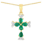 Zambian Emerald Cross Pendant With White Topaz 0.7 Carats Gold Plated Silver