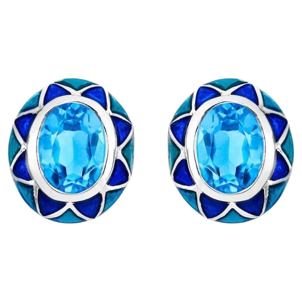 Swiss Blue Topaz Earrings 2.88 Carats Sterling Silver