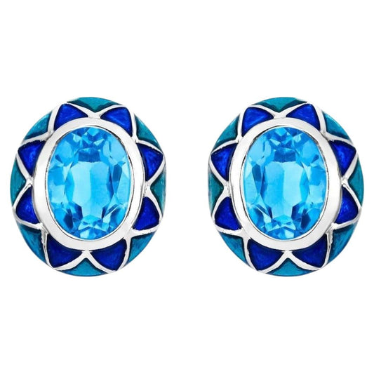 Swiss Blue Topaz Earrings 2.88 Carats Sterling Silver