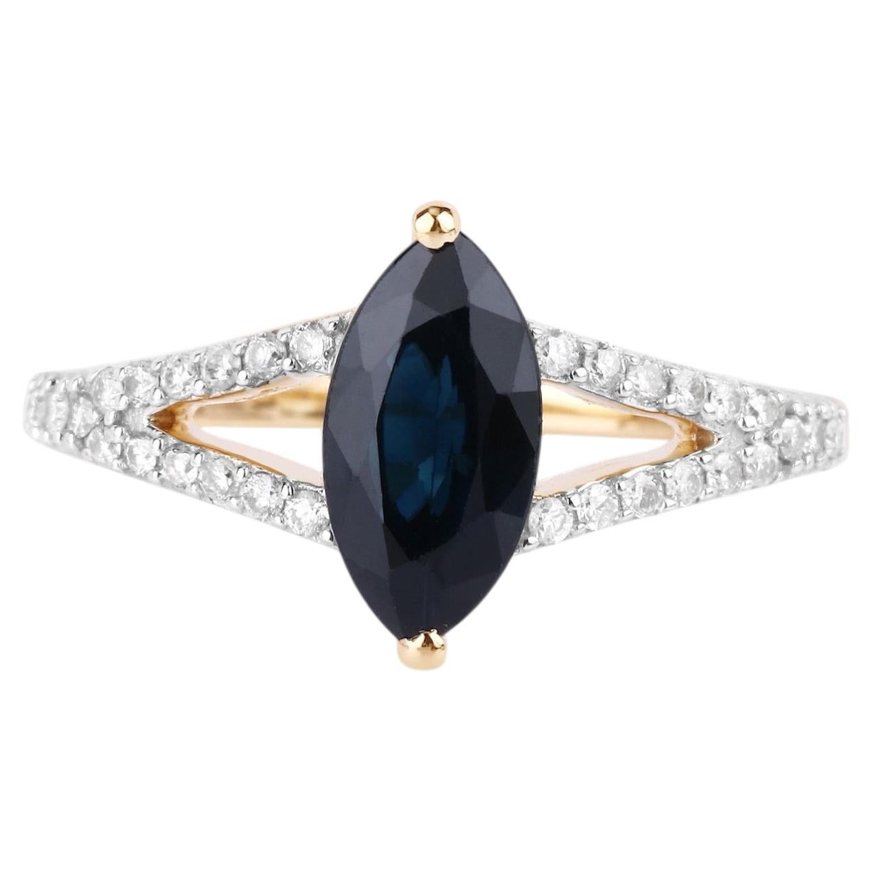 Blue Sapphire Ring With Diamonds 1.46 Carats 14K Yellow Gold