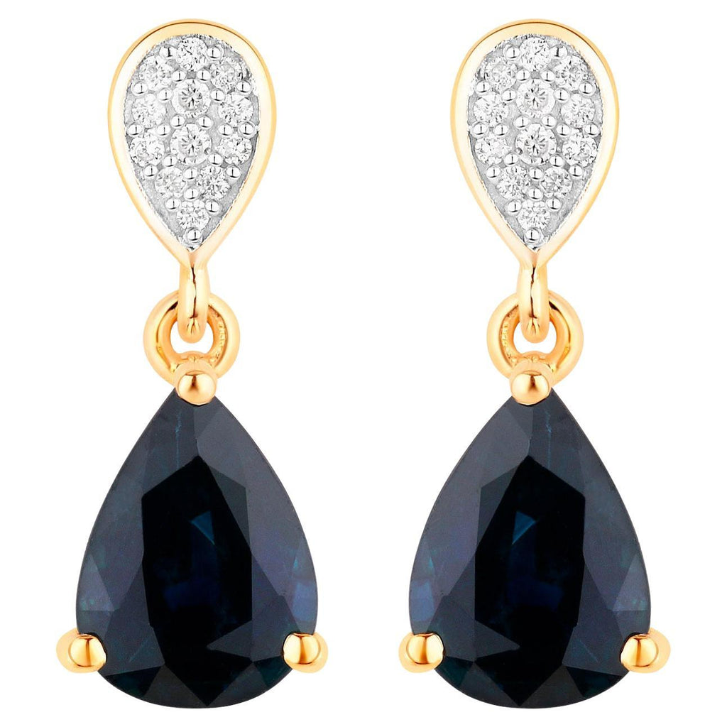 Blue Sapphire Dangle Earrings Diamonds 2.75 Carats 10K Yellow Gold