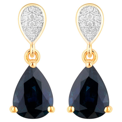 Blue Sapphire Dangle Earrings Diamonds 2.75 Carats 10K Yellow Gold