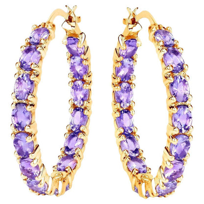 Tanzanite Hoop Earrings 5.15 Carats 14K Yellow Gold Plated Silver