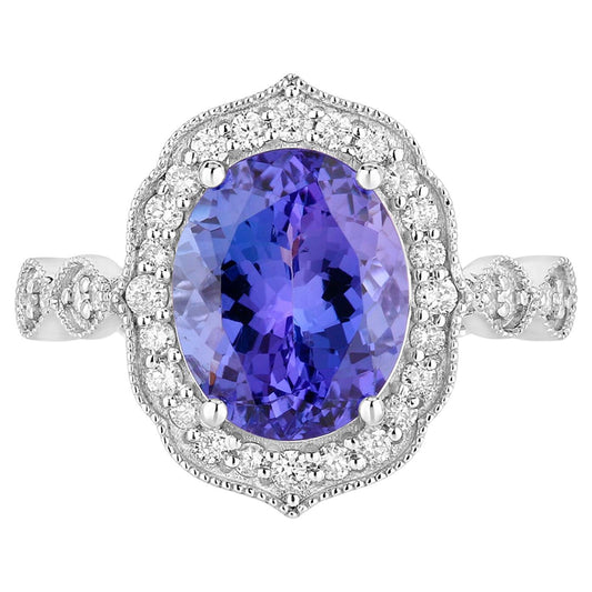 Tanzanite Ring Diamonds 3.82 Carats 14K White Gold
