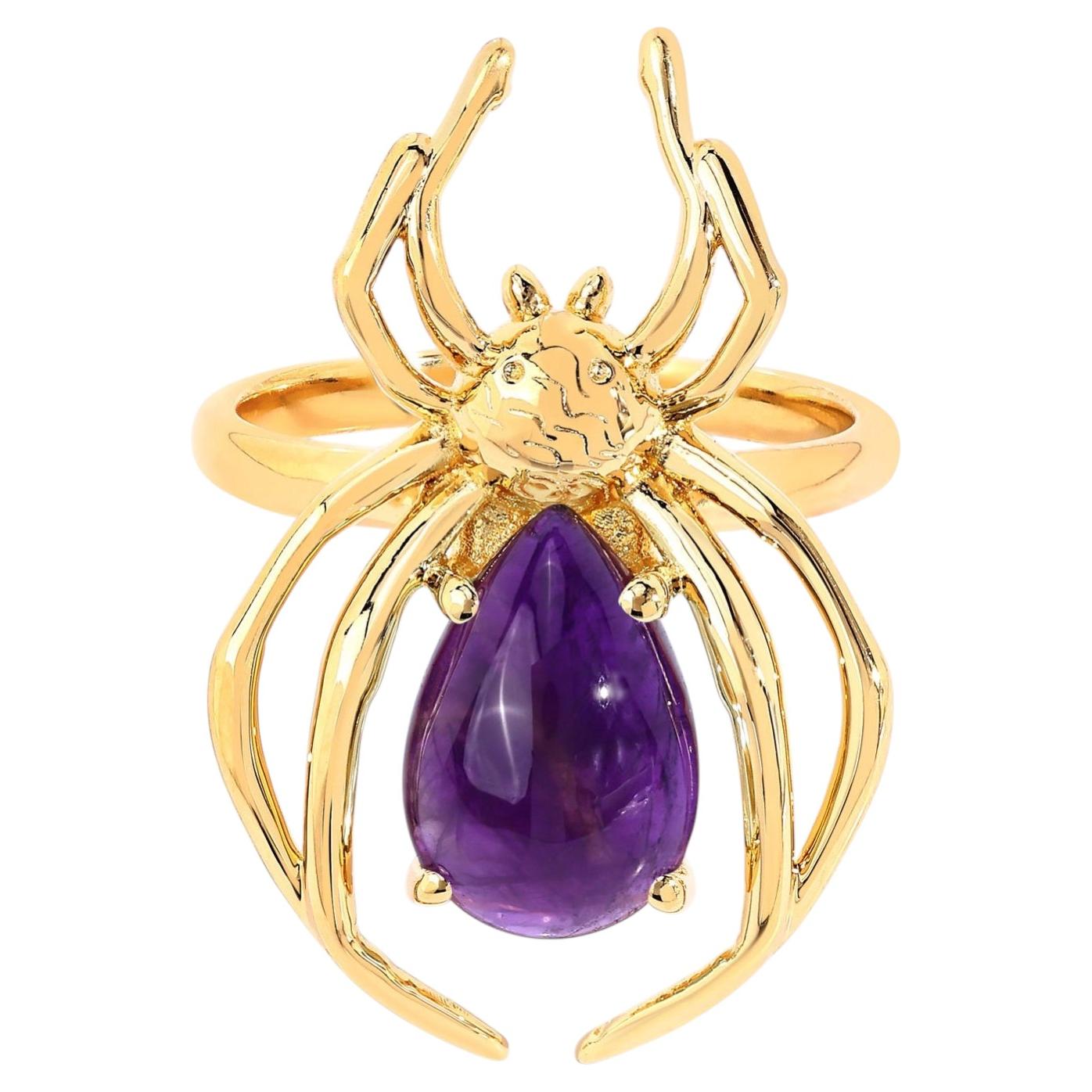 Amethyst Spider Ring 2.98 Carats Gold Plated Silver