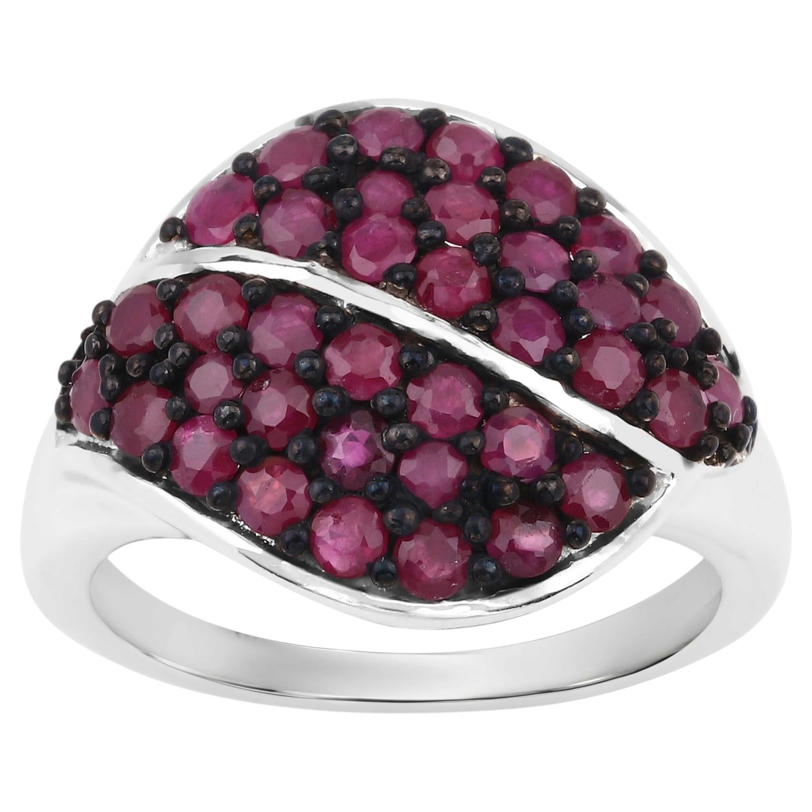 Ruby Leaf Ring 1.86 Carats Sterling Silver