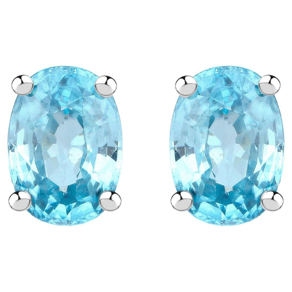 Blue Zircon Stud Earrings 2.38 Carats Sterling Silver
