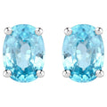 Blue Zircon Stud Earrings 2.38 Carats Sterling Silver
