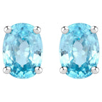 Blue Zircon Stud Earrings 2.38 Carats Sterling Silver