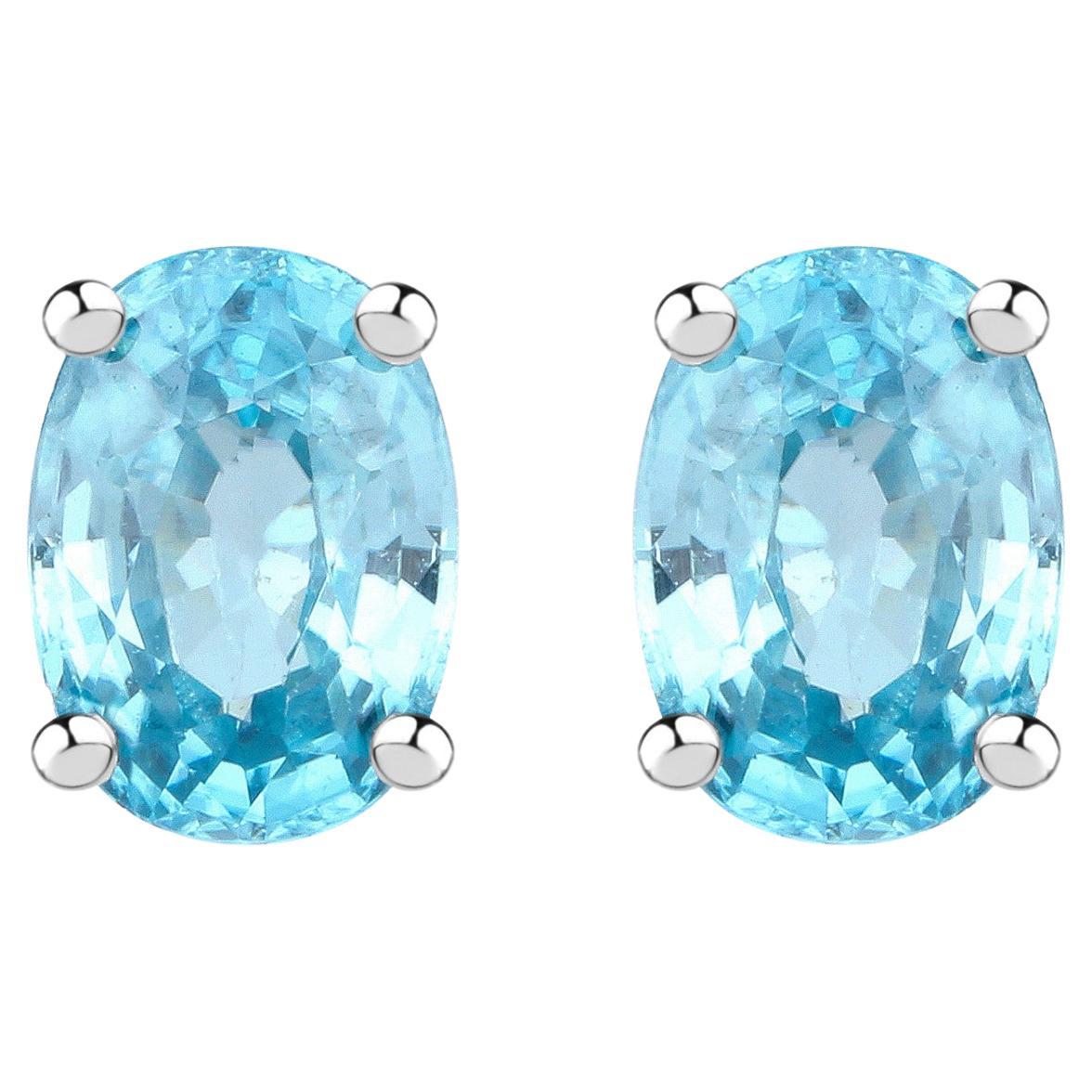 Blue Zircon Stud Earrings 2.38 Carats Sterling Silver