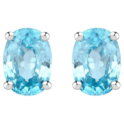 Blue Zircon Stud Earrings 2.38 Carats Sterling Silver