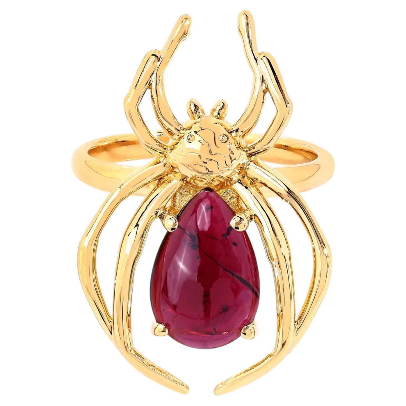 Garnet Spider Ring 2.98 Carats Gold Plated Silver