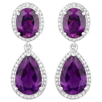 Natural Amethyst Dangle Earrings With Diamonds 8.45 Carats Total