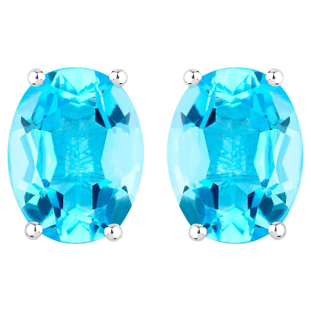 Swiss Blue Topaz Earrings 4 Carats Prong Set Sterling Silver