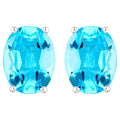Swiss Blue Topaz Earrings 4 Carats Prong Set Sterling Silver