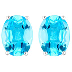 Swiss Blue Topaz Earrings 4 Carats Prong Set Sterling Silver