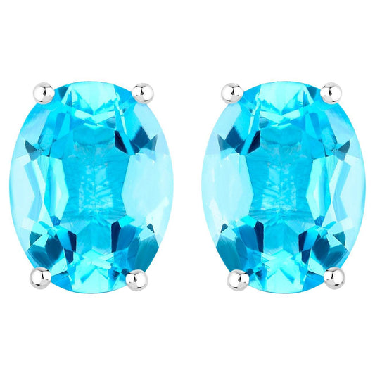 Swiss Blue Topaz Earrings 4 Carats Prong Set Sterling Silver