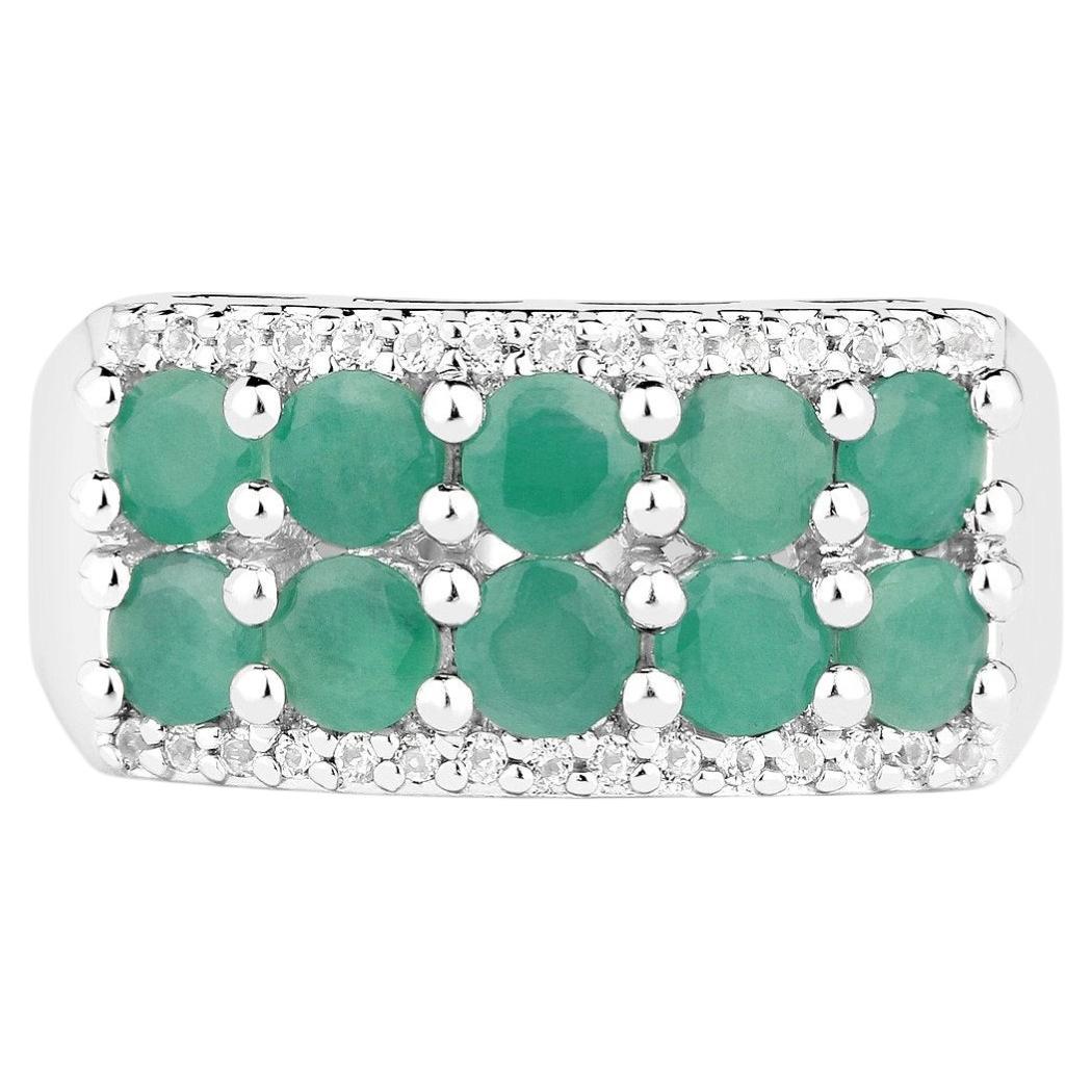 Emerald Ring With White Topaz 1.82 Carats Sterling Silver