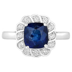 Blue Sapphire Ring With Diamonds 2.56 Carats 18K White Gold