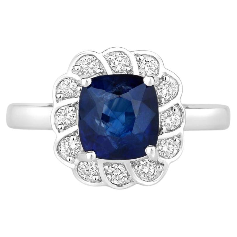 Blue Sapphire Ring With Diamonds 2.56 Carats 18K White Gold
