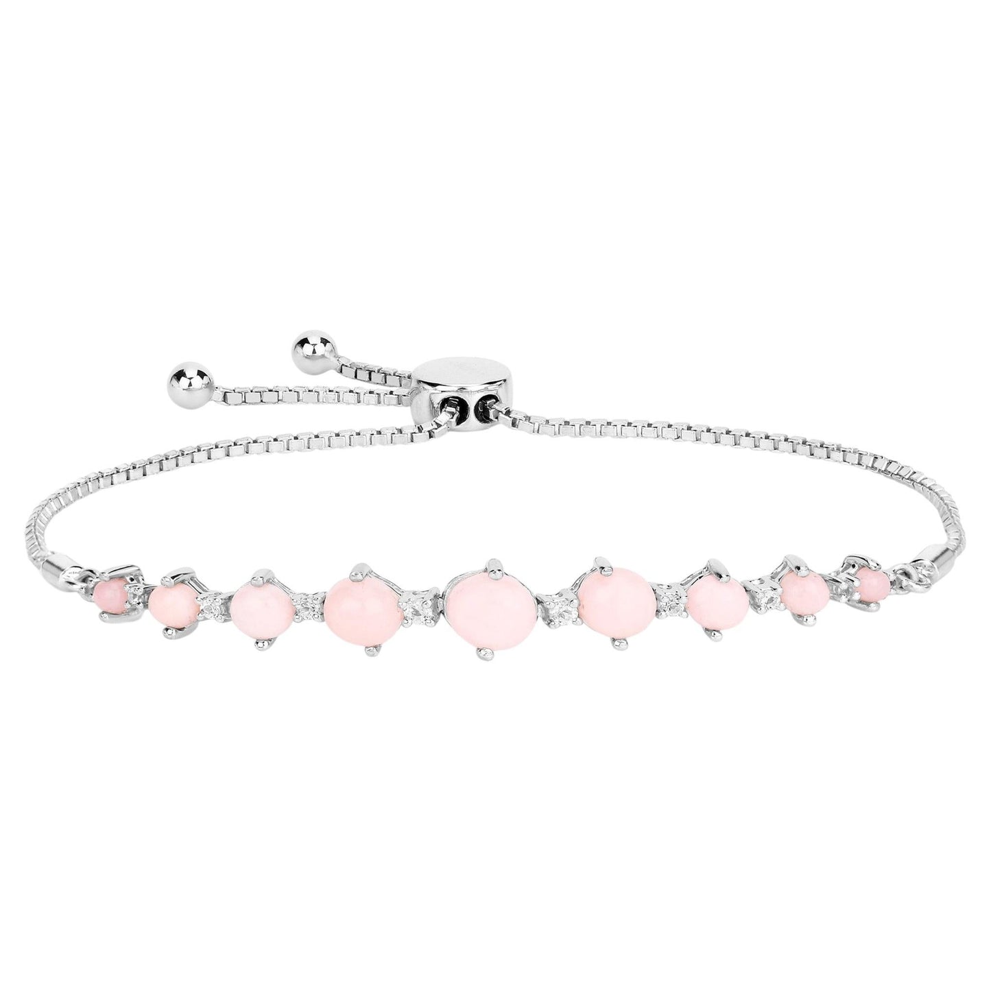 Pink Opal Bracelet With White Topaz 5.3 Carats Sterling Silver