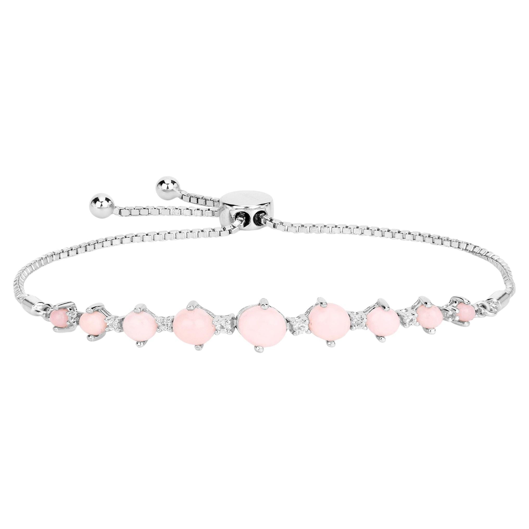 Pink Opal Bracelet With White Topaz 5.3 Carats Sterling Silver