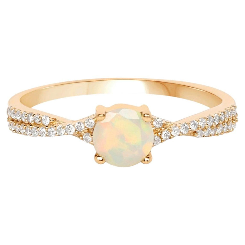 Ethiopian Opal Ring With Diamonds 0.34 Carats 10K Yellow Gold