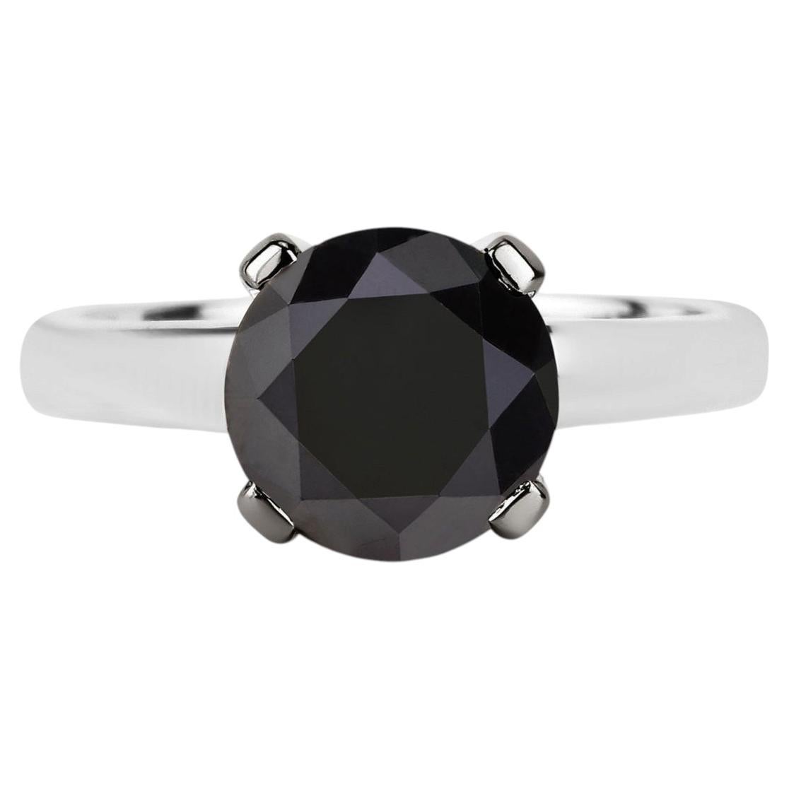 Black Diamond Ring 2.98 Carats 14K White Gold