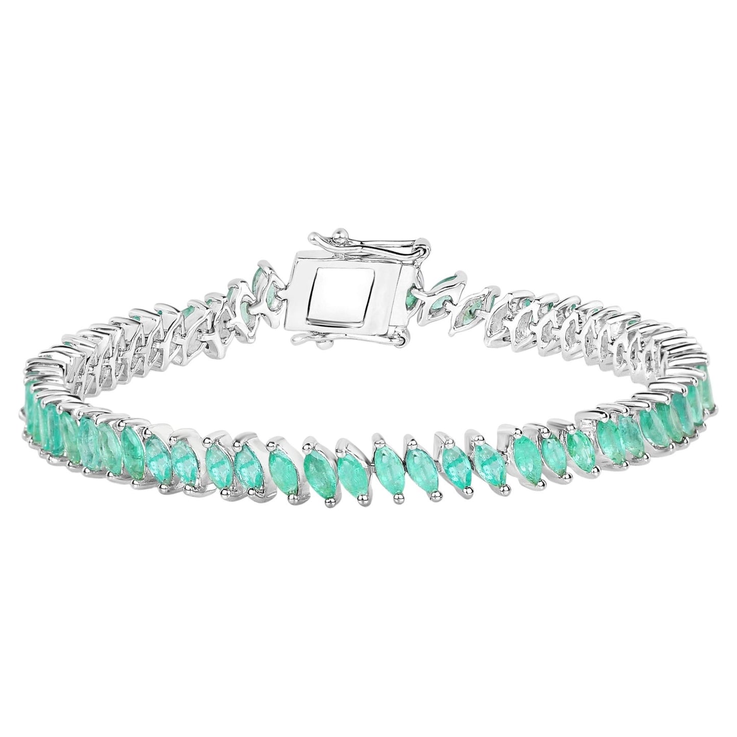 Emerald Bracelet Marquise Cut 6.8 Carats Sterling Silver